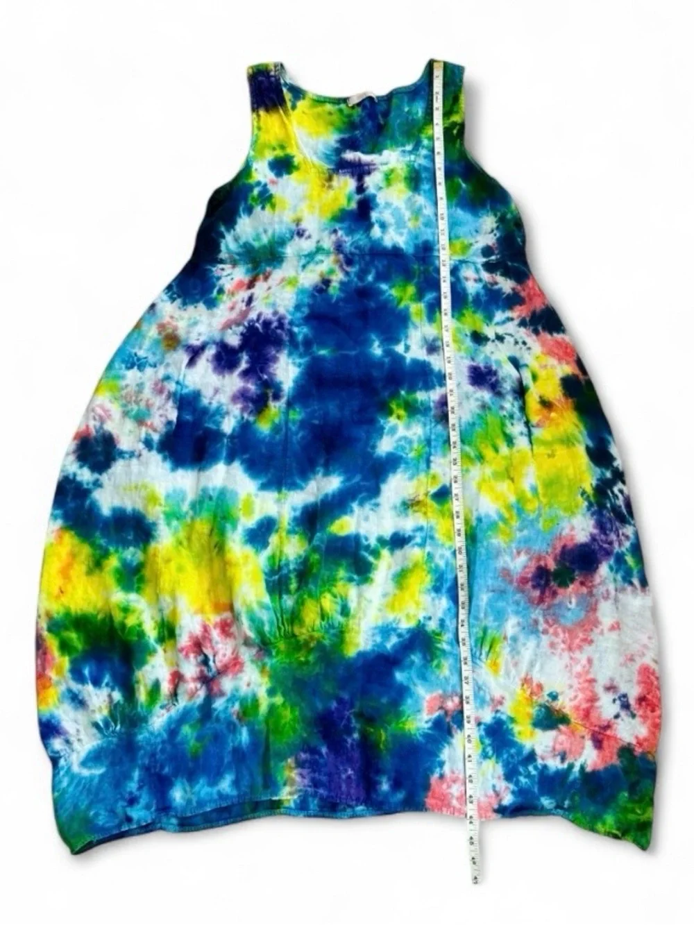 Colette Paris Artisan Tie Dye 100% Italian Linen Boutique Midi Dress Sleeveless - Picture 5 of 7
